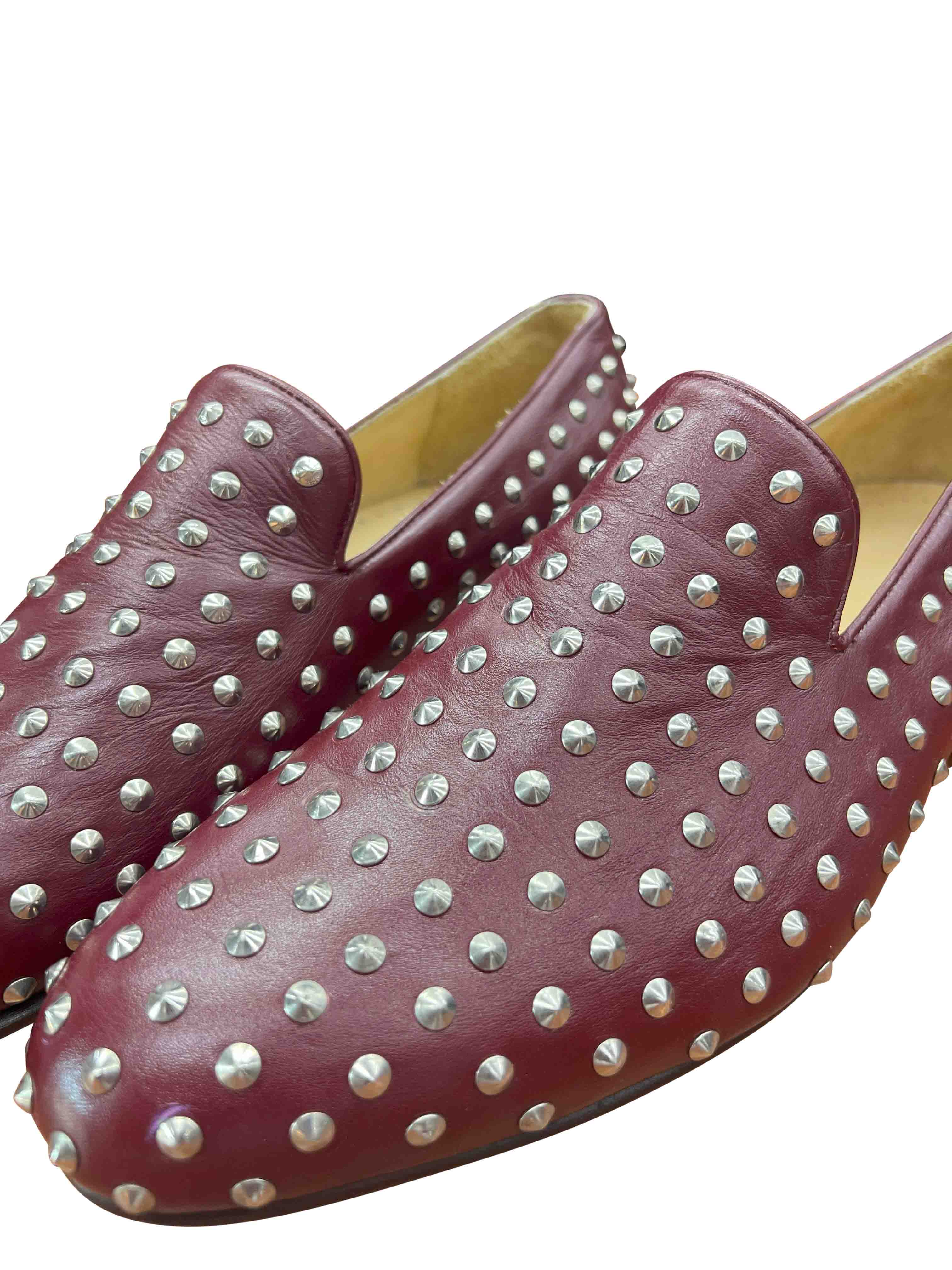 Burgundy Loafers with Metal Studs